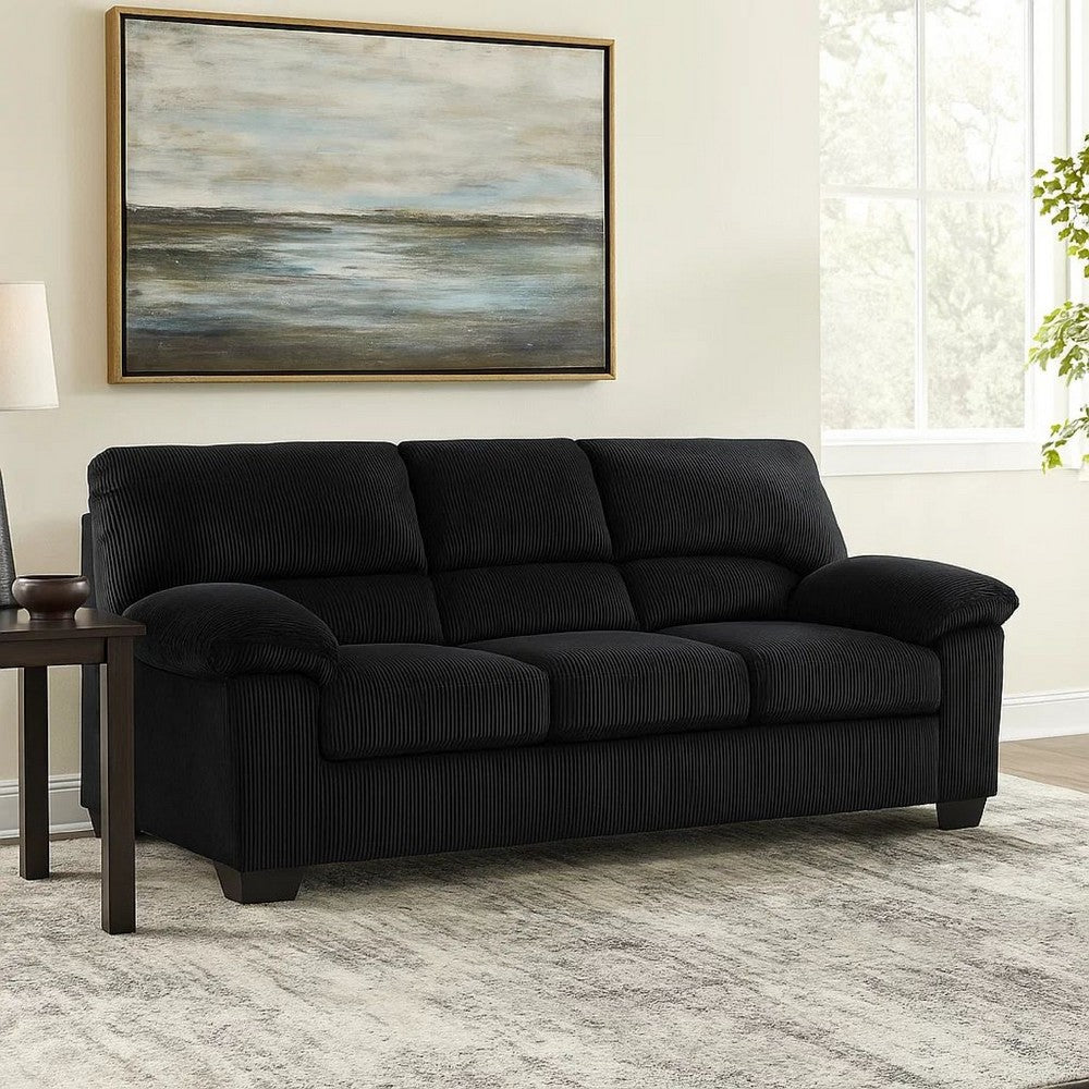 Ashley Simy Sofa, 83 Inch Black Polyester Corduroy, Modern Plush Pillow Arms