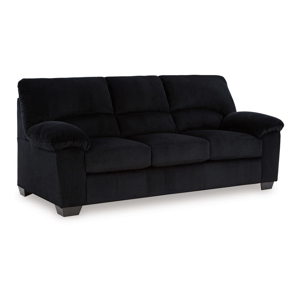 Ashley Simy Sofa, 83 Inch Black Polyester Corduroy, Modern Plush Pillow Arms