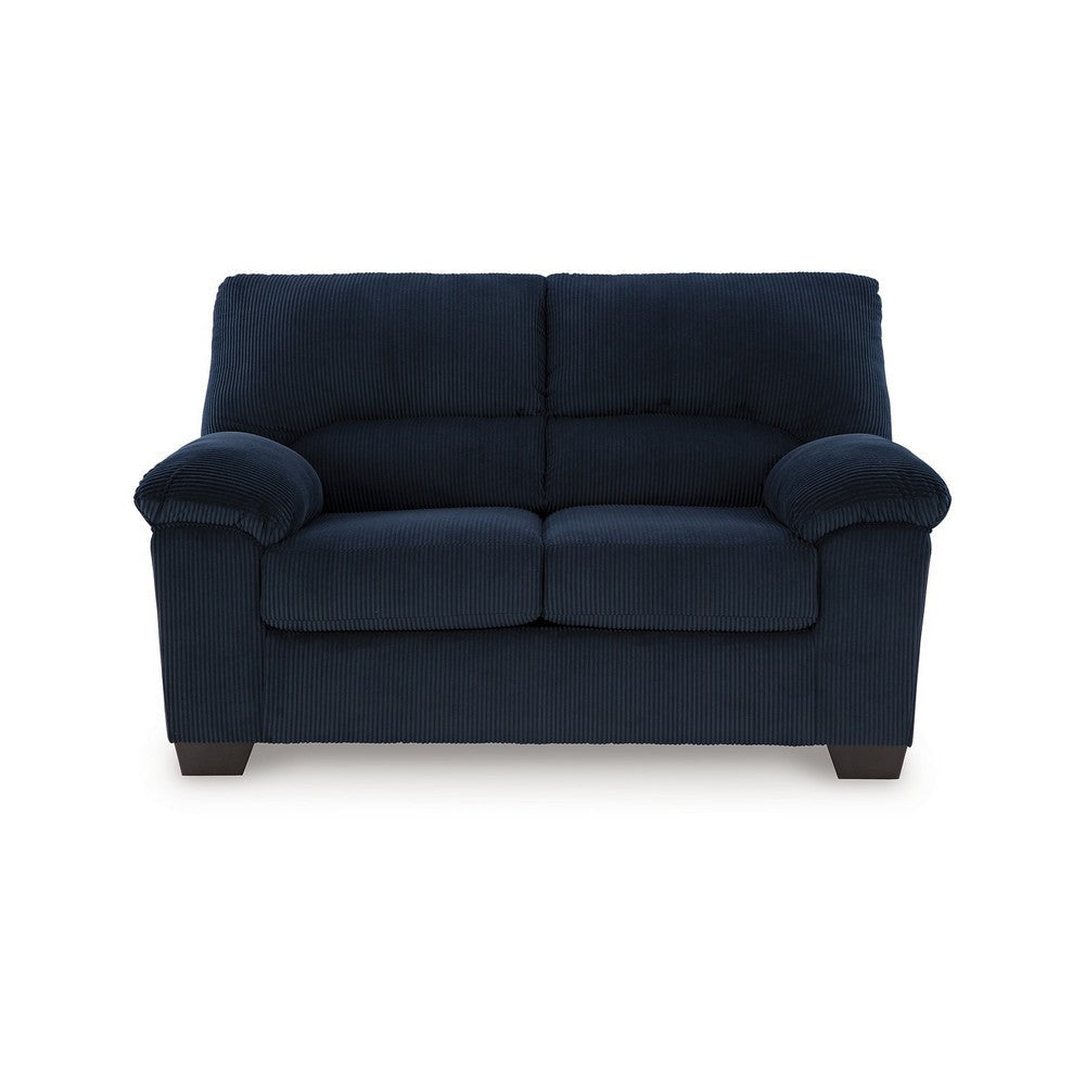 Ashley Simy Loveseat 63 Inch Navy Blue Corduroy Modern Pillow Top Arms BM331731