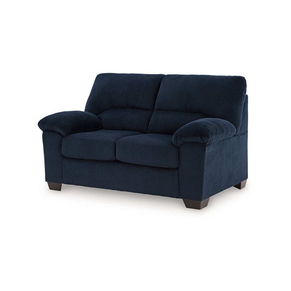 Ashley Simy Loveseat 63 Inch Navy Blue Corduroy Modern Pillow Top Arms BM331731