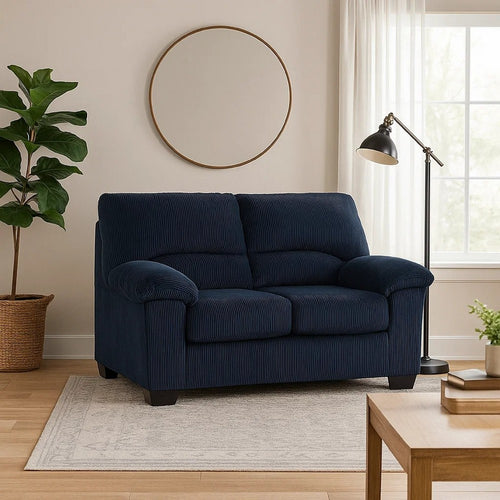 Ashley Simy Loveseat, 63 Inch Navy Blue Corduroy, Modern Pillow Top Arms