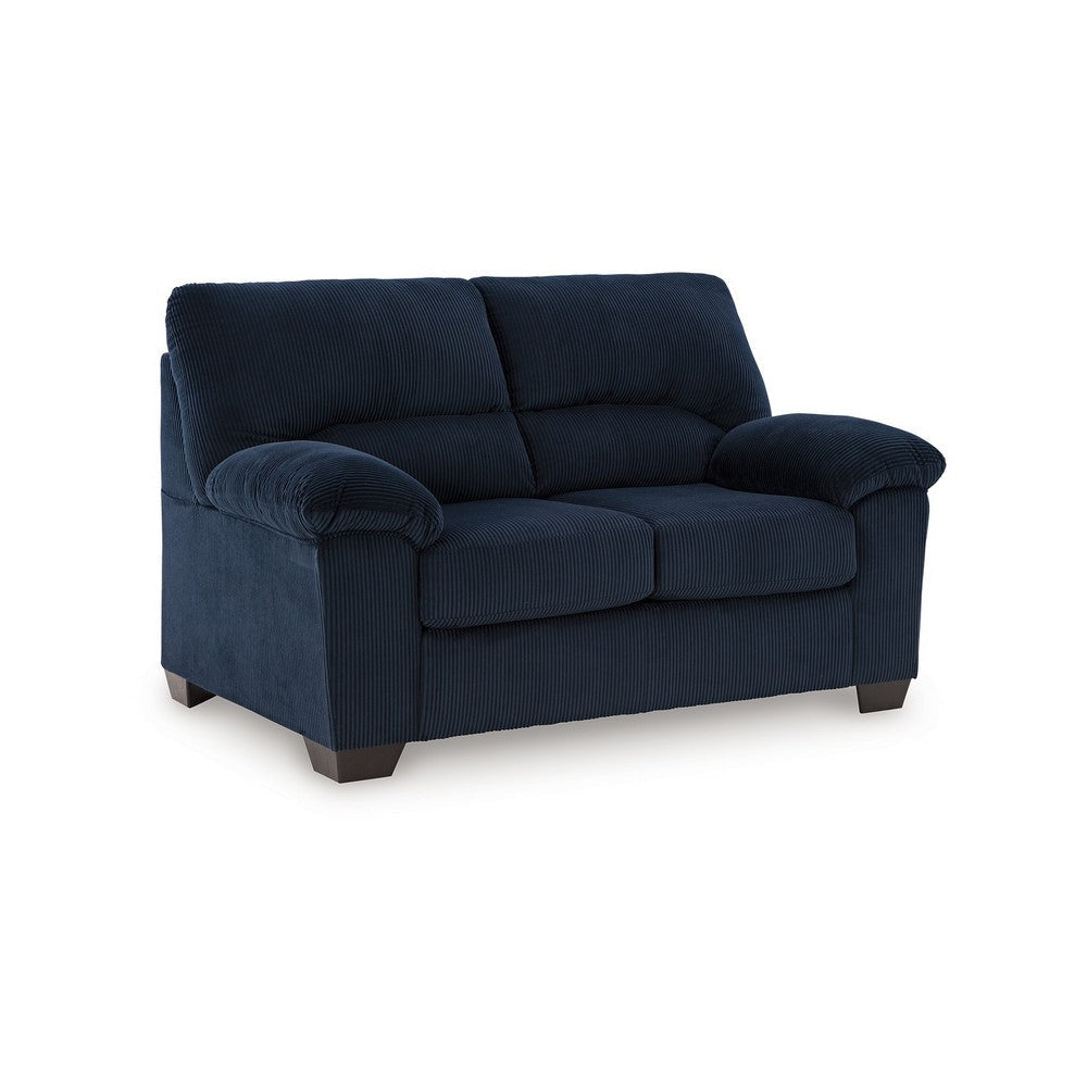 Ashley Simy Loveseat, 63 Inch Navy Blue Corduroy, Modern Pillow Top Arms