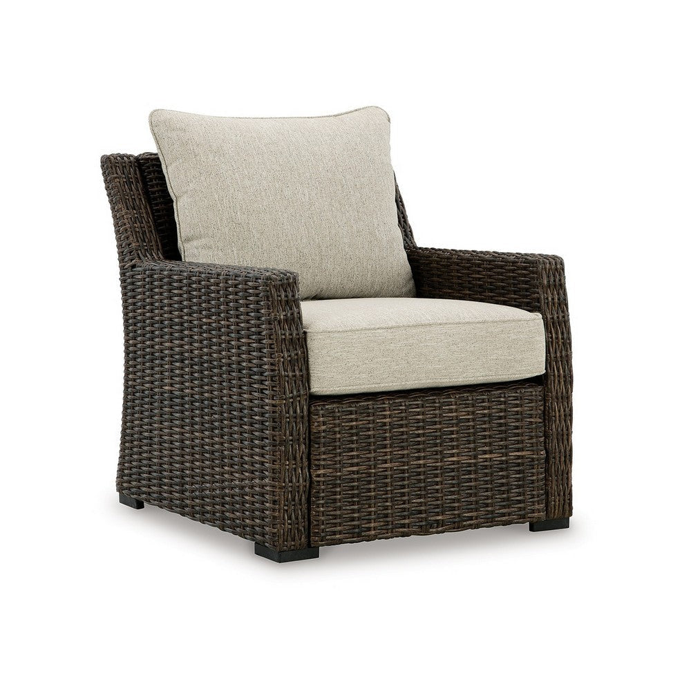 Ashley Soha Outdoor Lounge Chair, Brown Resin Wicker, Beige Nuvella Cushions
