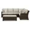 Ashley Soha Outdoor 3pc Sectional Sofa Brown Wicker Beige Nuvella Cushions BM331735
