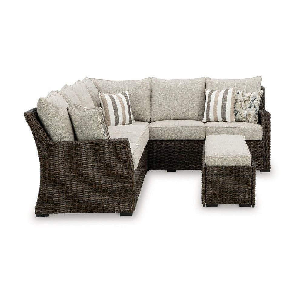 Ashley Soha Outdoor 3pc Sectional Sofa Brown Wicker Beige Nuvella Cushions BM331735