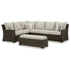 Ashley Soha Outdoor 3pc Sectional Sofa Brown Wicker Beige Nuvella Cushions BM331735