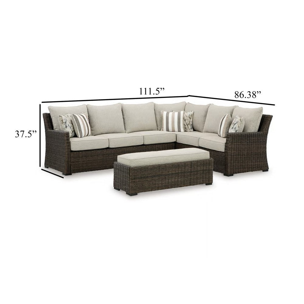 Ashley Soha Outdoor 3pc Sectional Sofa Brown Wicker Beige Nuvella Cushions BM331735