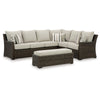 Ashley Soha Outdoor 3pc Sectional Sofa Brown Wicker Beige Nuvella Cushions BM331735