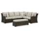 Ashley Soha Outdoor 3pc Sectional Sofa Brown Wicker Beige Nuvella Cushions BM331735