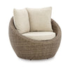 Ashley Swivel Outdoor Lounge Chair Set of 2, Beige Wicker, Nuvella Cushions