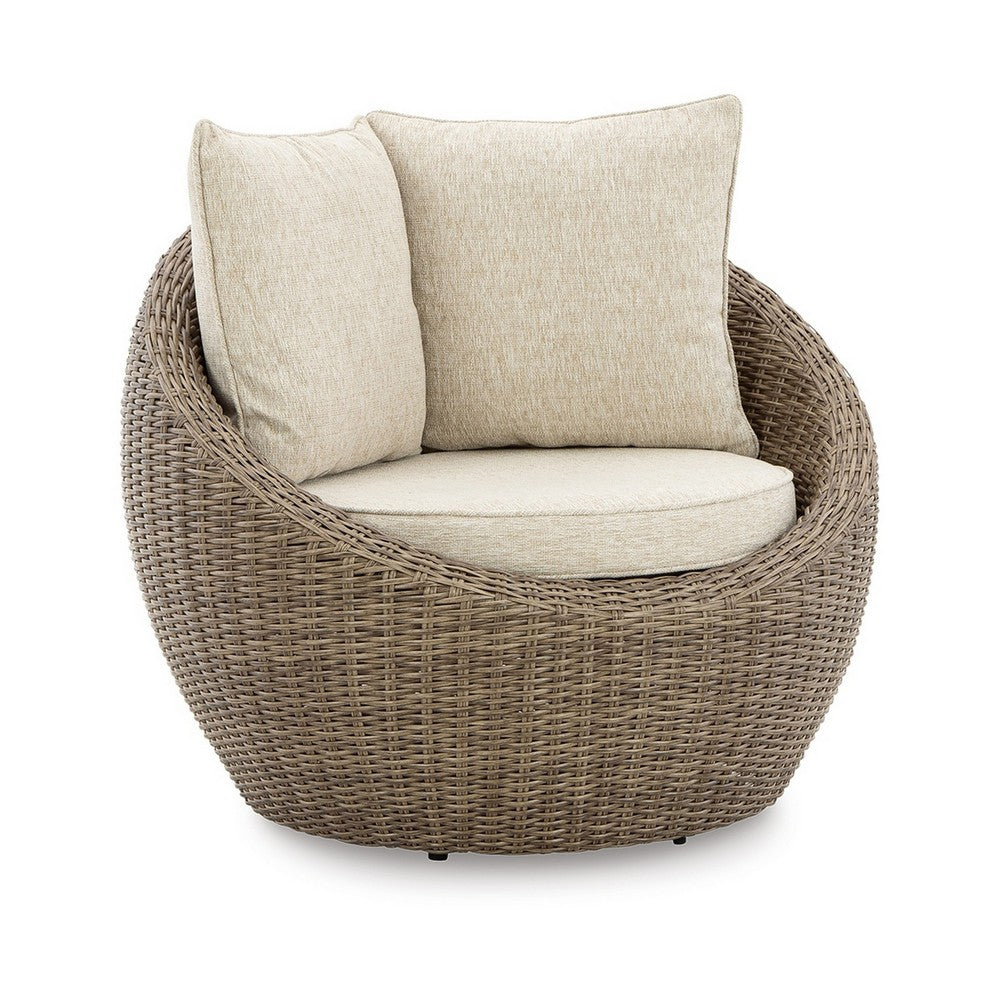 Ashley Swivel Outdoor Lounge Chair Set of 2, Beige Wicker, Nuvella Cushions