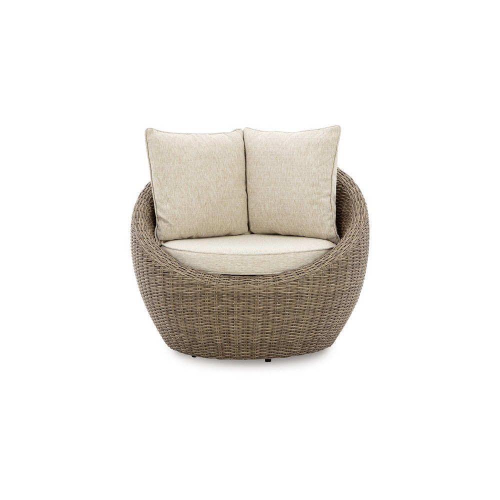 Ashley Swivel Outdoor Lounge Chair Set of 2, Beige Wicker, Nuvella Cushions