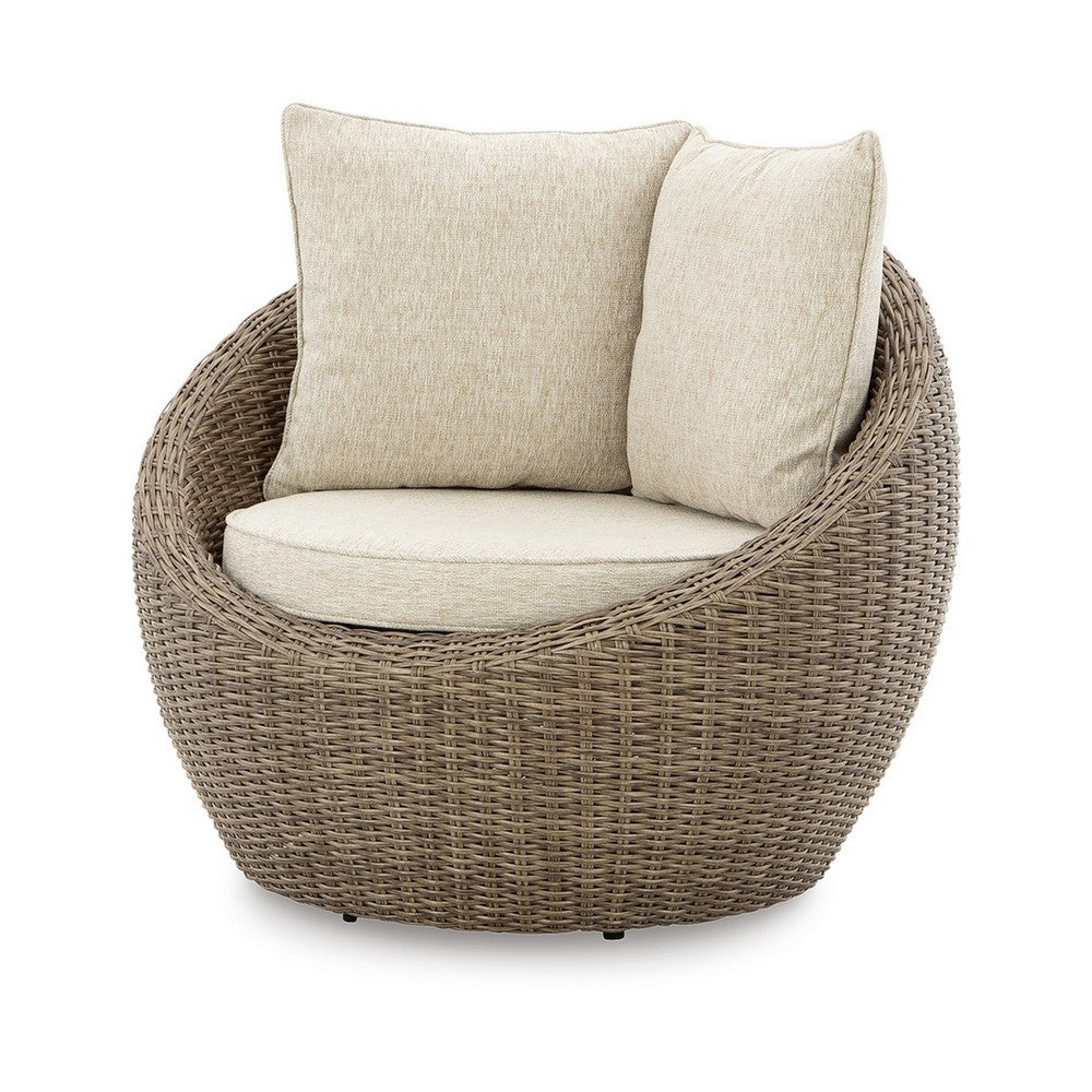 Ashley Swivel Outdoor Lounge Chair Set of 2, Beige Wicker, Nuvella Cushions
