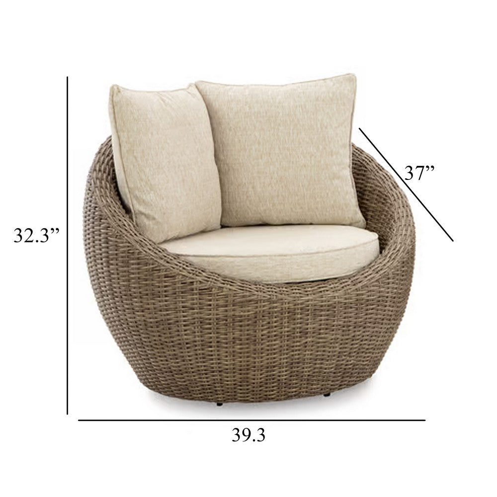 Ashley Swivel Outdoor Lounge Chair Set of 2, Beige Wicker, Nuvella Cushions