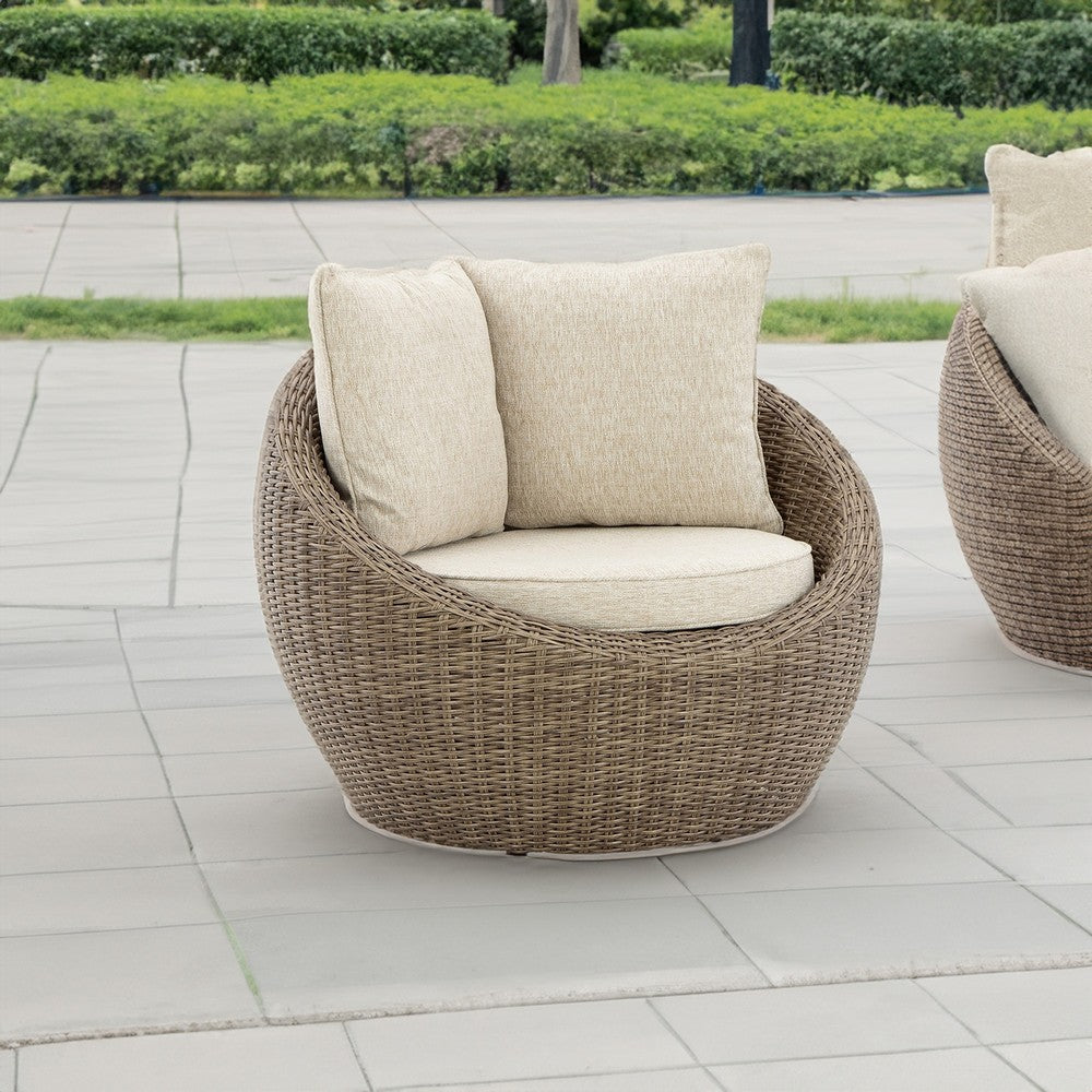 Ashley Swivel Outdoor Lounge Chair Set of 2, Beige Wicker, Nuvella Cushions