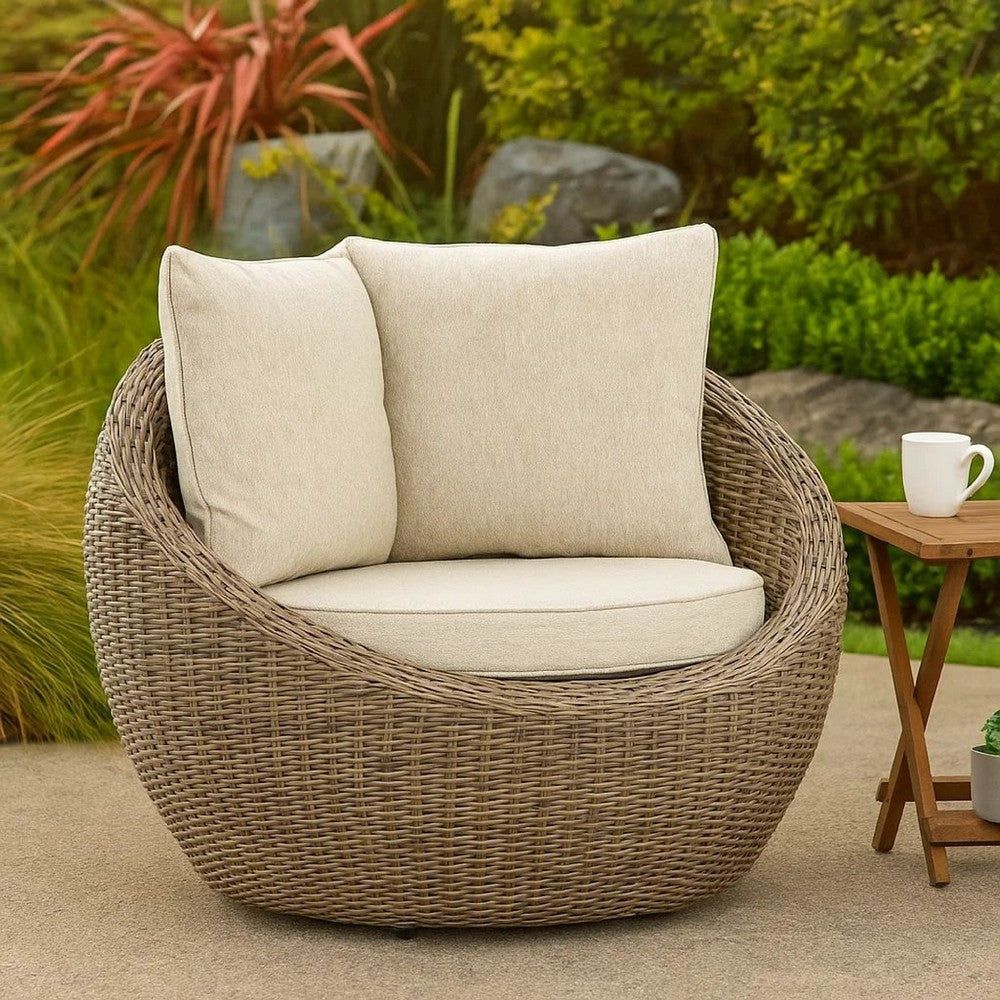 Ashley Swivel Outdoor Lounge Chair Set of 2, Beige Wicker, Nuvella Cushions