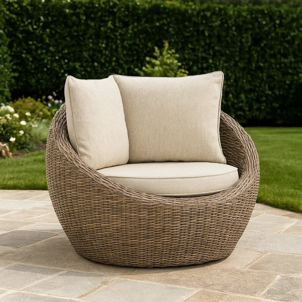 Ashley Swivel Outdoor Lounge Chair Set of 2, Beige Wicker, Nuvella Cushions