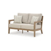Ashley Karo Outdoor Loveseat 53 Inch 2 Accent Pillows Beige Nuvella Fabric BM331737