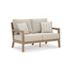 Ashley Karo Outdoor Loveseat, 53 Inch, 2 Accent Pillows, Beige Nuvella Fabric