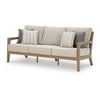 Ashley Karo Outdoor Sofa 77 Inch 4 Accent Pillows Beige Nuvella Fabric BM331738