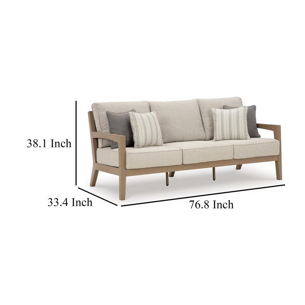 Ashley Karo Outdoor Sofa 77 Inch 4 Accent Pillows Beige Nuvella Fabric BM331738