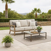 Ashley Karo Outdoor Sofa, 77 Inch, 4 Accent Pillows, Beige Nuvella Fabric