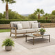 Ashley Karo Outdoor Sofa, 77 Inch, 4 Accent Pillows, Beige Nuvella Fabric