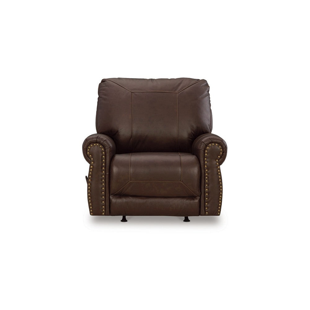 Ashley Reeve Manual Recliner Chair Nailhead Trim Dark Brown Leather Blend BM331744