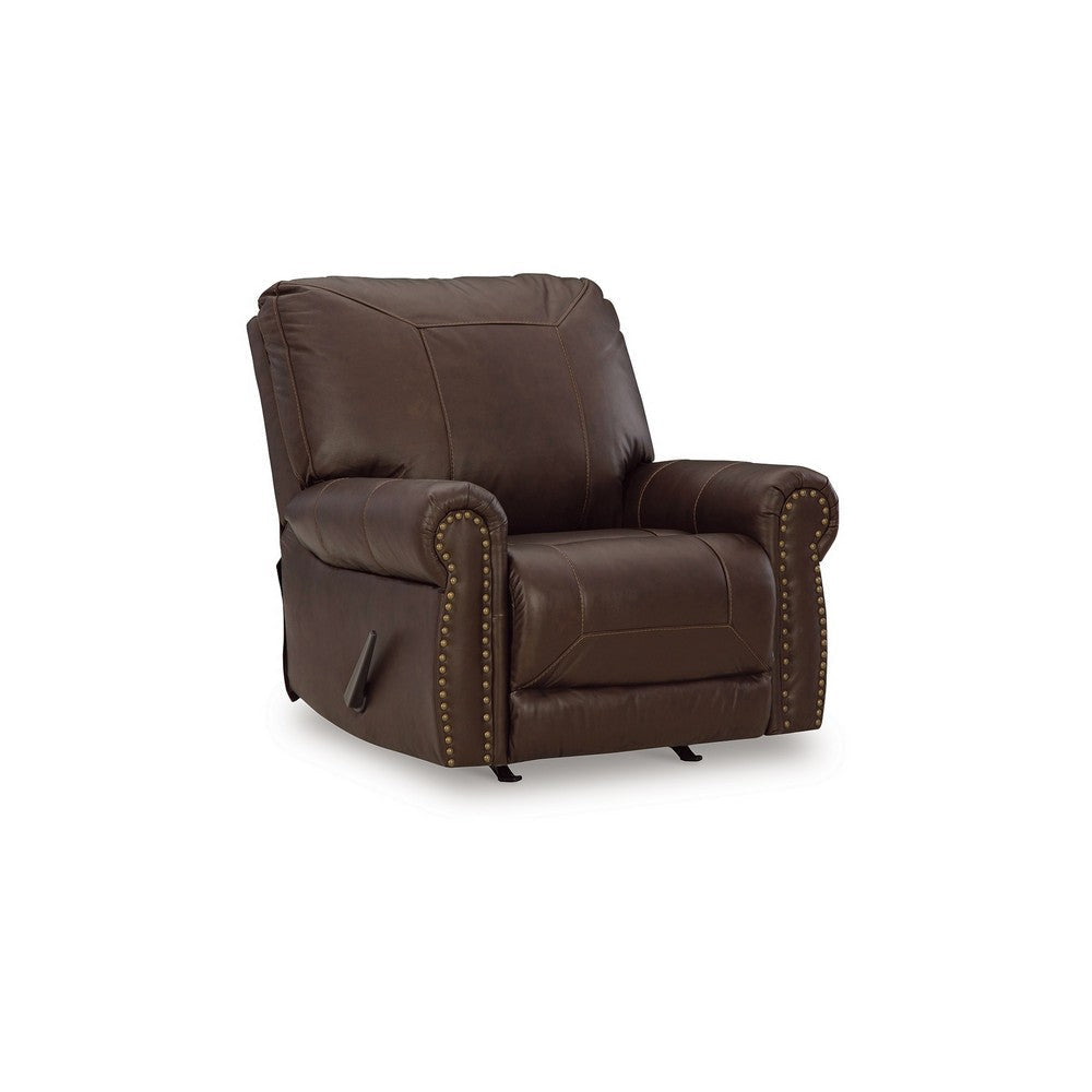 Ashley Reeve Manual Recliner Chair Nailhead Trim Dark Brown Leather Blend BM331744