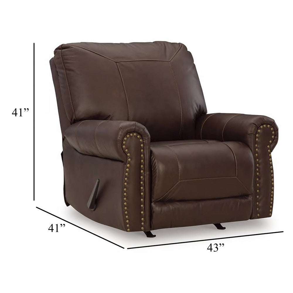 Ashley Reeve Manual Recliner Chair Nailhead Trim Dark Brown Leather Blend BM331744