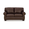 Ashley Reeve Loveseat Rolled Arms Nailhead Trim Dark Brown Leather 67 Inch BM331745