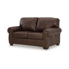 Ashley Reeve Loveseat Rolled Arms Nailhead Trim Dark Brown Leather 67 Inch BM331745