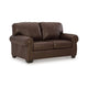 Ashley Reeve Loveseat, Rolled Arms, Nailhead Trim, Dark Brown Leather 67 Inch