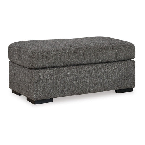 Ashley Iqay Accent Ottoman, Black Faux Wood, Pewter Gray Polyester 44 Inch