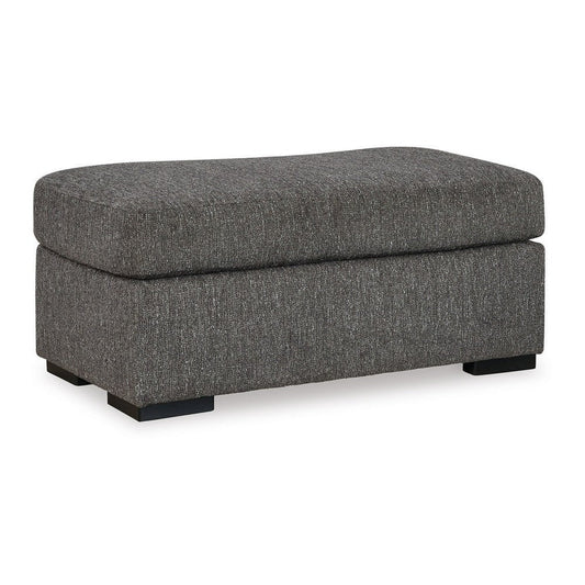 Ashley Iqay Accent Ottoman, Black Faux Wood, Pewter Gray Polyester 44 Inch