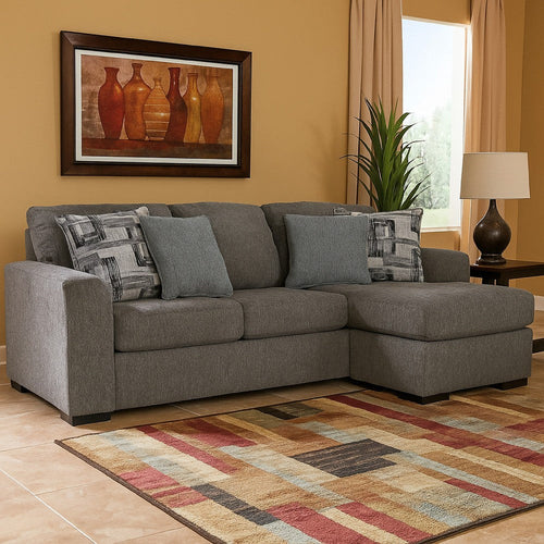 Ashley Iqay Sectional Sofa Chaise, 4 Pillows, Pewter Gray Polyester 101 Inch