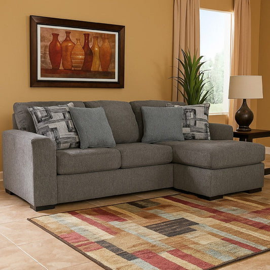Ashley Iqay Sectional Sofa Chaise, 4 Pillows, Pewter Gray Polyester 101 Inch