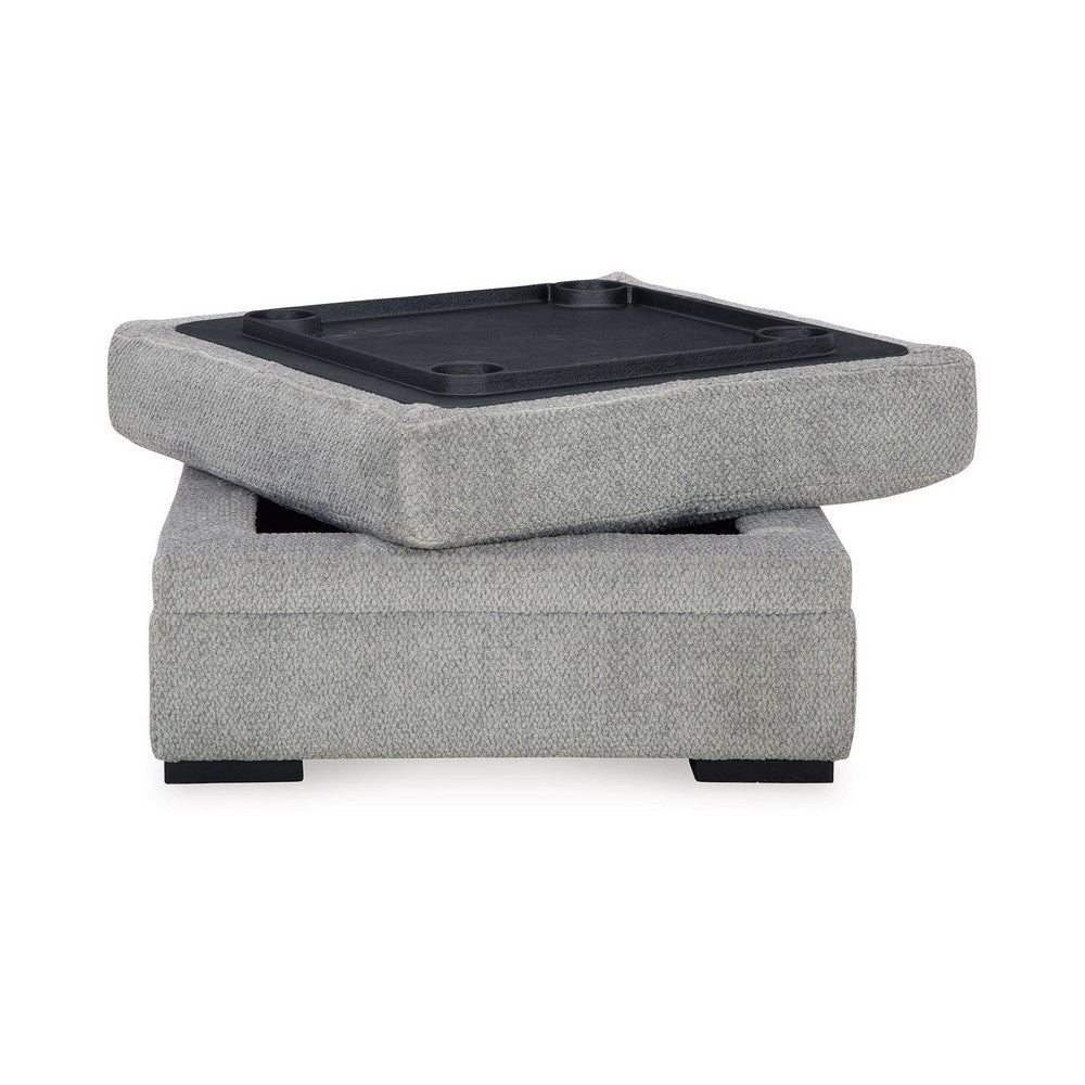 Ashley Viney Storage Ottoman with 4 Cupholders Cement Gray Polyester 37 Inch BM331753