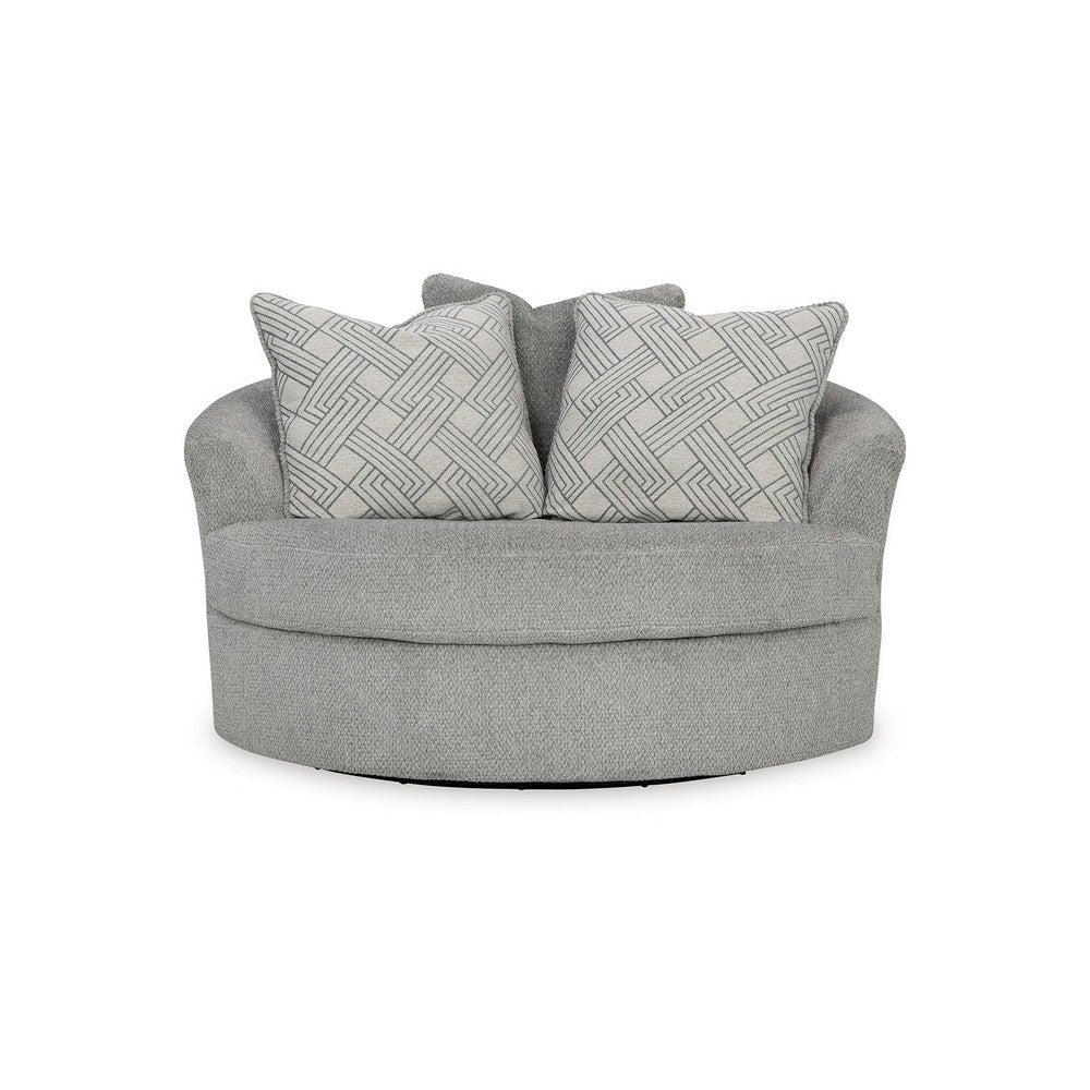 Ashley Viney Swivel Round Oversize Chair 3 Pillows Cement Gray Polyester BM331754