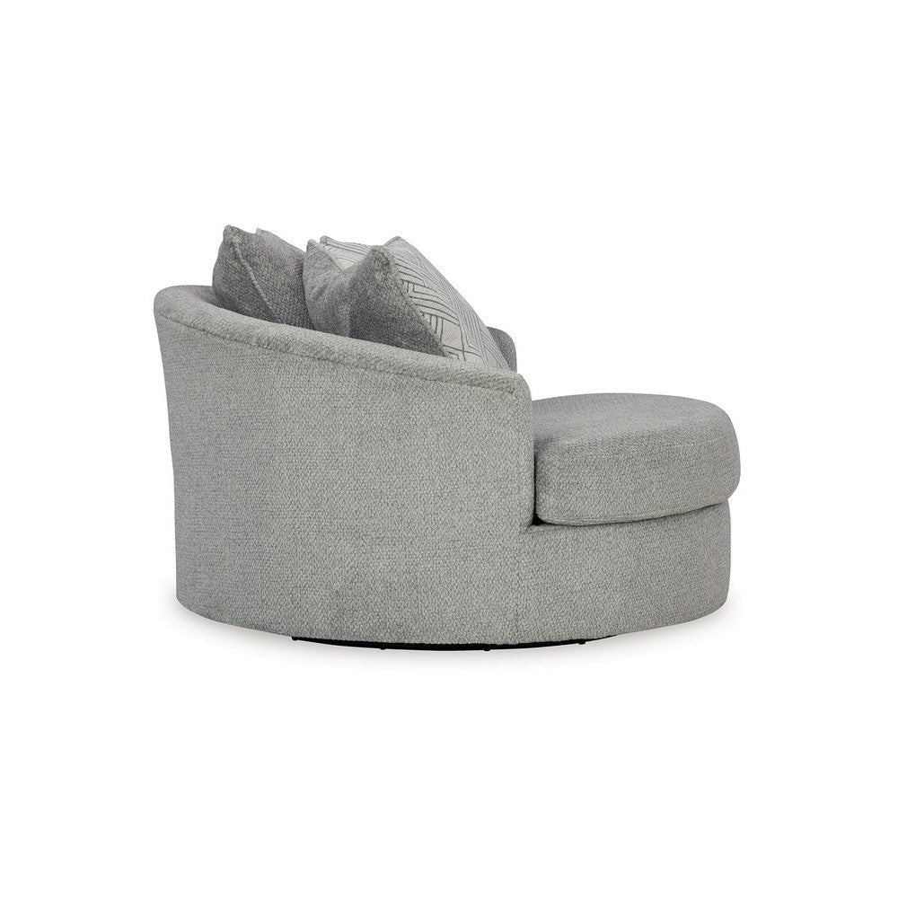 Ashley Viney Swivel Round Oversize Chair 3 Pillows Cement Gray Polyester BM331754