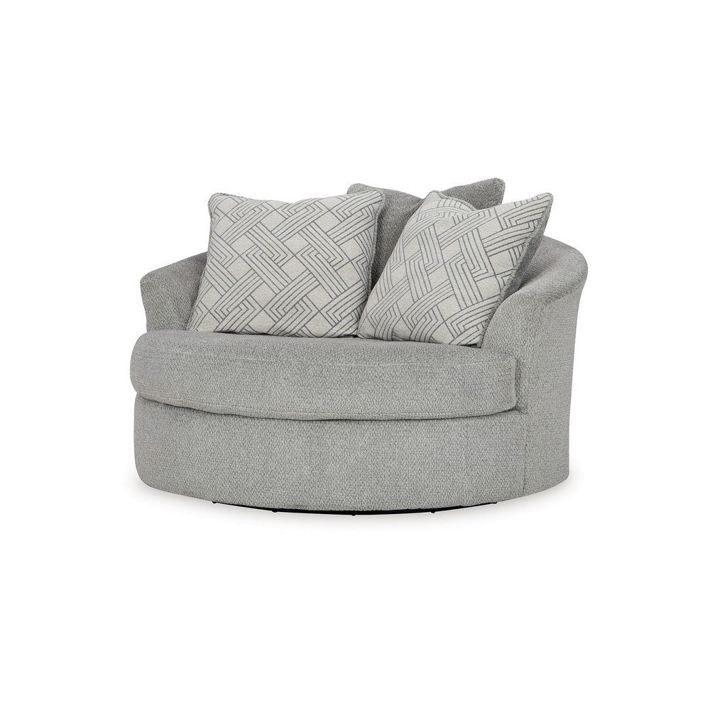 Ashley Viney Swivel Round Oversize Chair 3 Pillows Cement Gray Polyester BM331754
