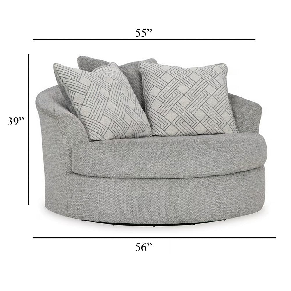 Ashley Viney Swivel Round Oversize Chair 3 Pillows Cement Gray Polyester BM331754