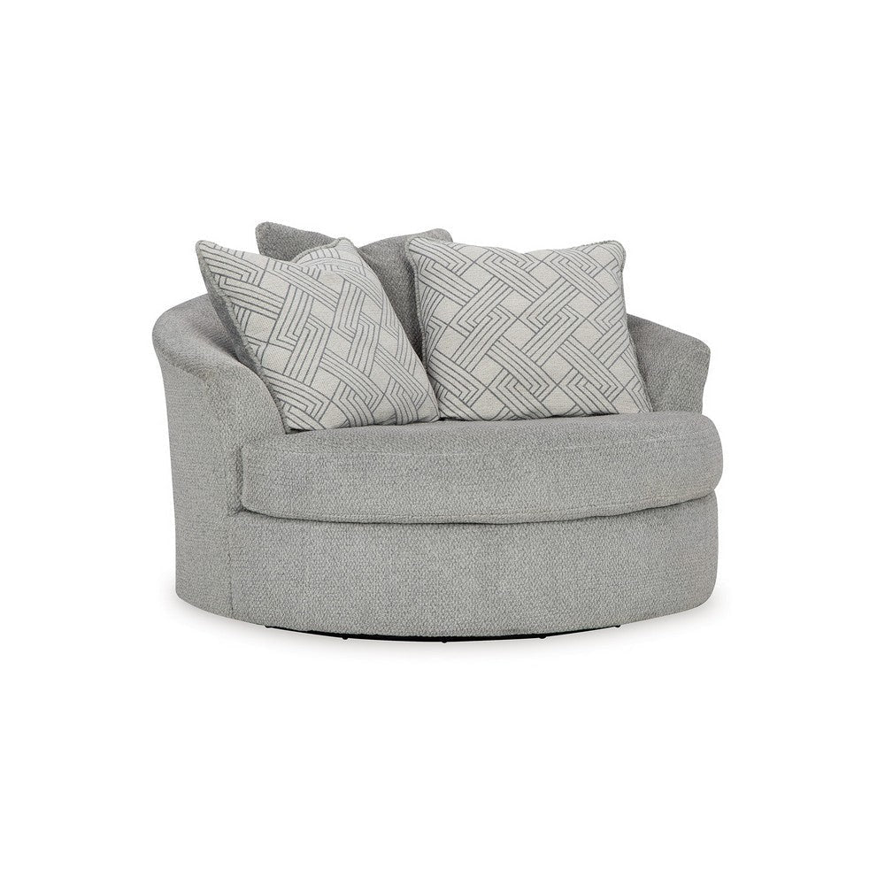 Ashley Viney Swivel Round Oversize Chair, 3 Pillows, Cement Gray Polyester