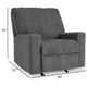 Ashley Anise Manual Rocker Recliner Chair Pull Tab Pewter Gray Polyester BM331755