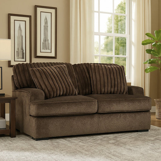 Ashley Ayle Loveseat, 2 Accent Pillows, Brown Corduroy Polyester 69 Inch