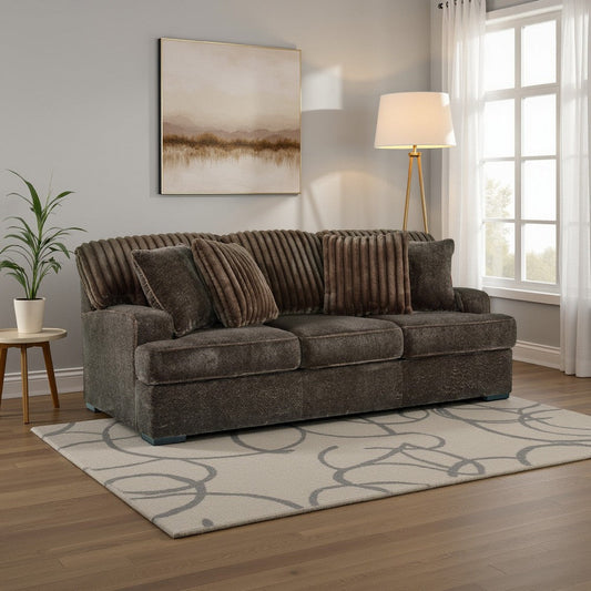 Ashley Ayle Sofa, 4 Accent Pillow, Chocolate Brown Corduroy Polyester 94 Inch