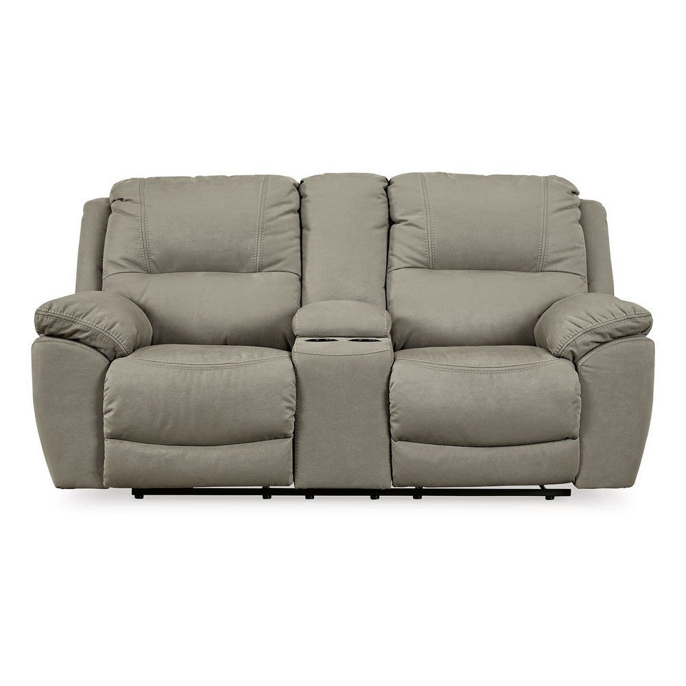 Ashley Zane Manual Dual Reclining Loveseat Soft Gray Faux Suede 80 Inch BM331776