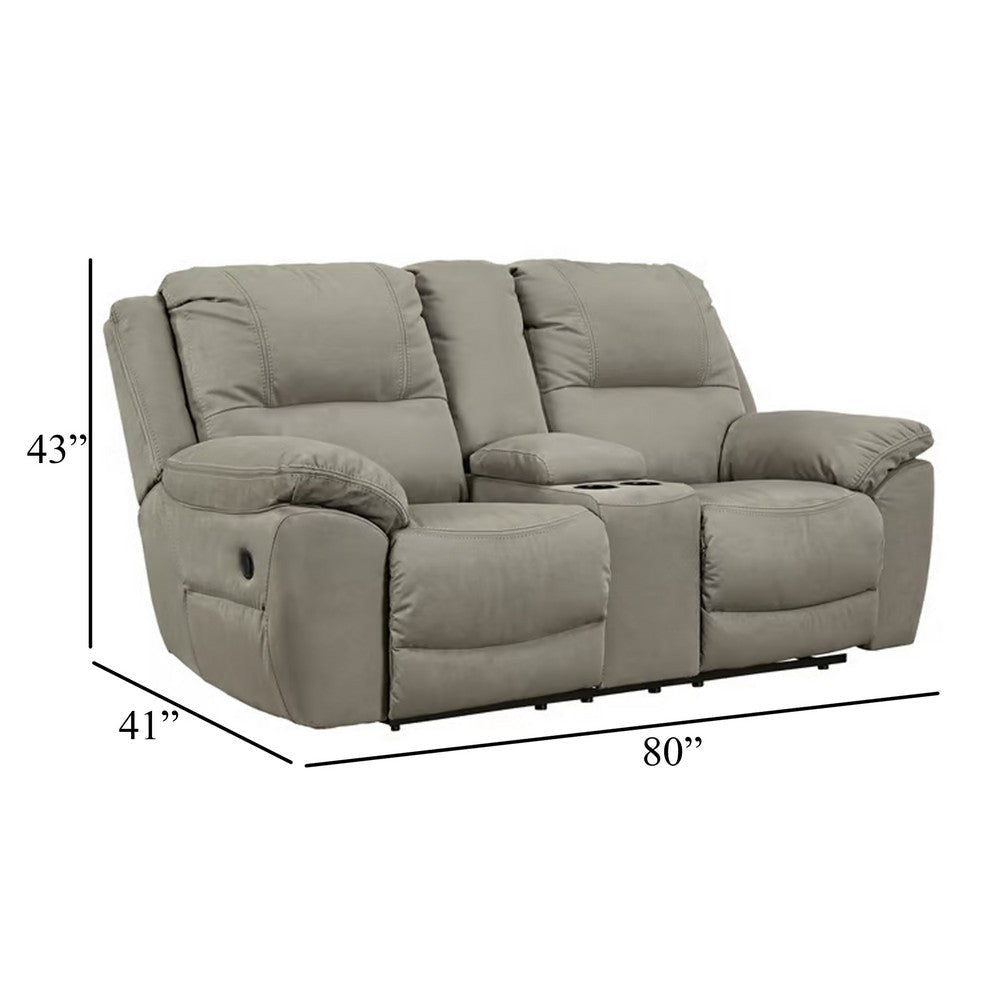 Ashley Zane Manual Dual Reclining Loveseat Soft Gray Faux Suede 80 Inch BM331776