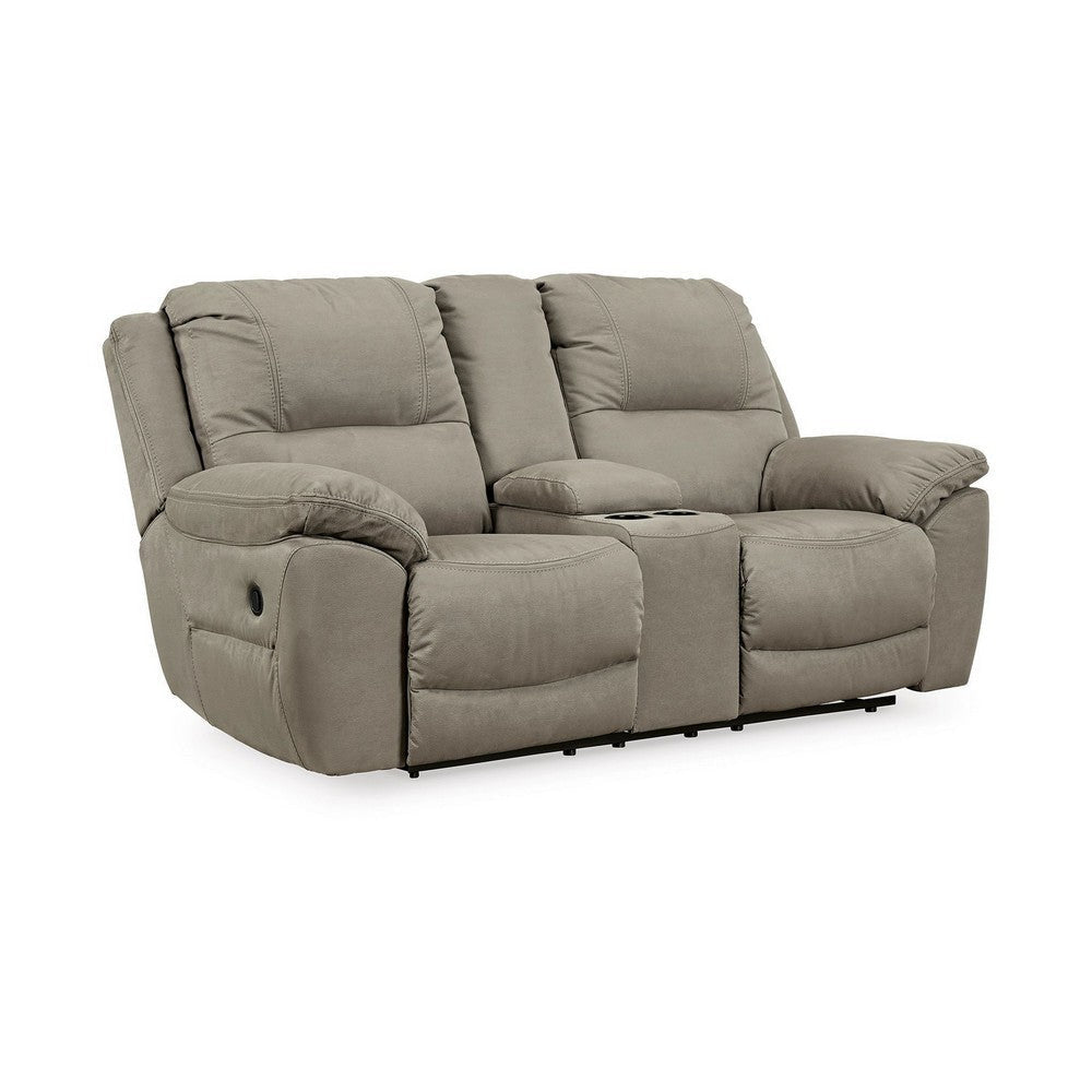 Ashley Zane Manual Dual Reclining Loveseat, Soft Gray Faux Suede 80 Inch