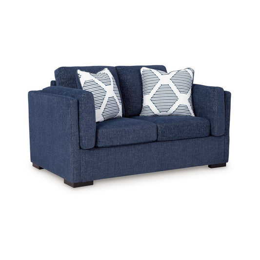 Ashley Marcy Loveseat with 2 Throw Pillows, Navy Blue Polyester 66 Inch